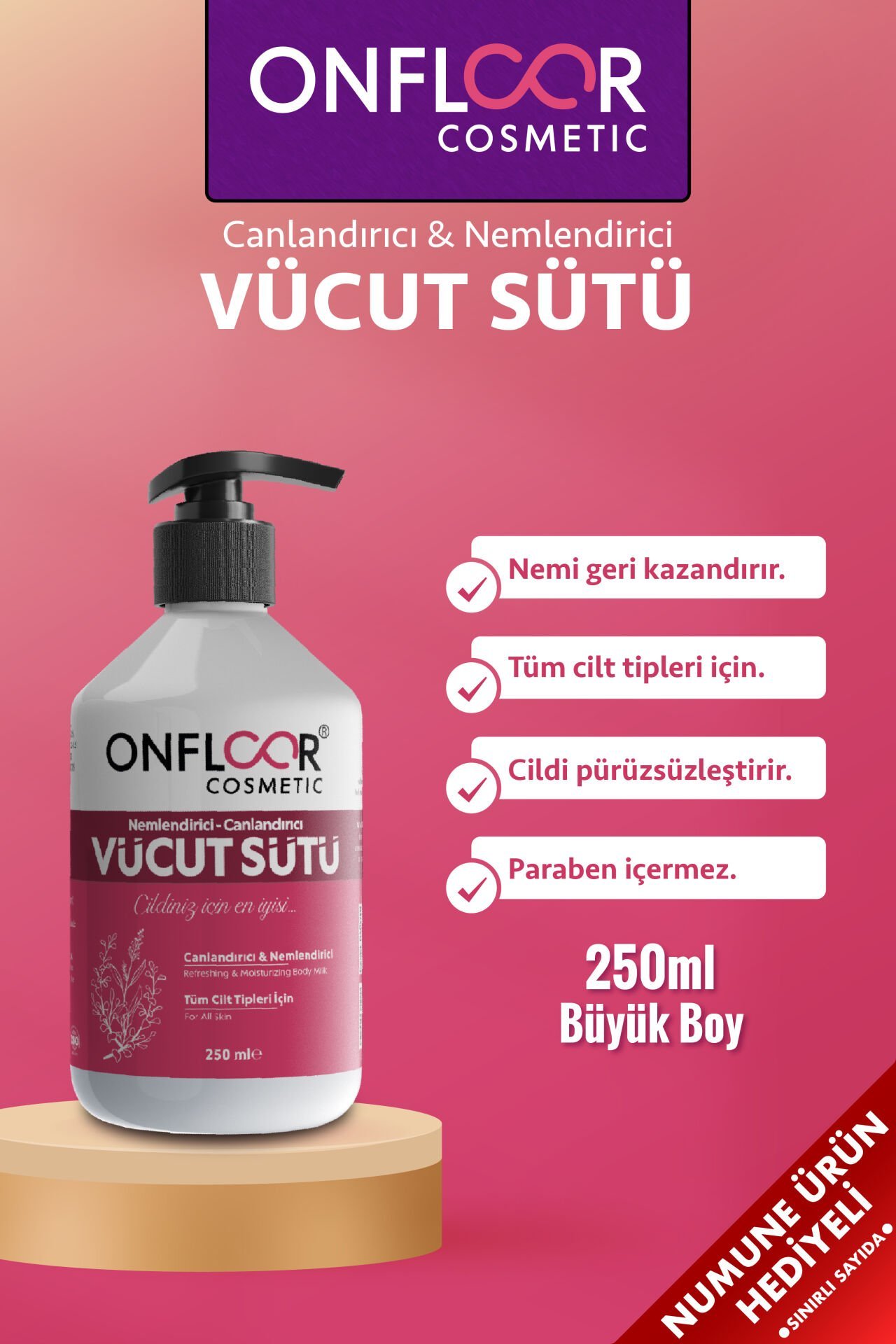 Onfloor Vücut Sütü 250 ml – Yoğun Nemlendirme, Cilt Canlandırıcı, Kolay Emilim