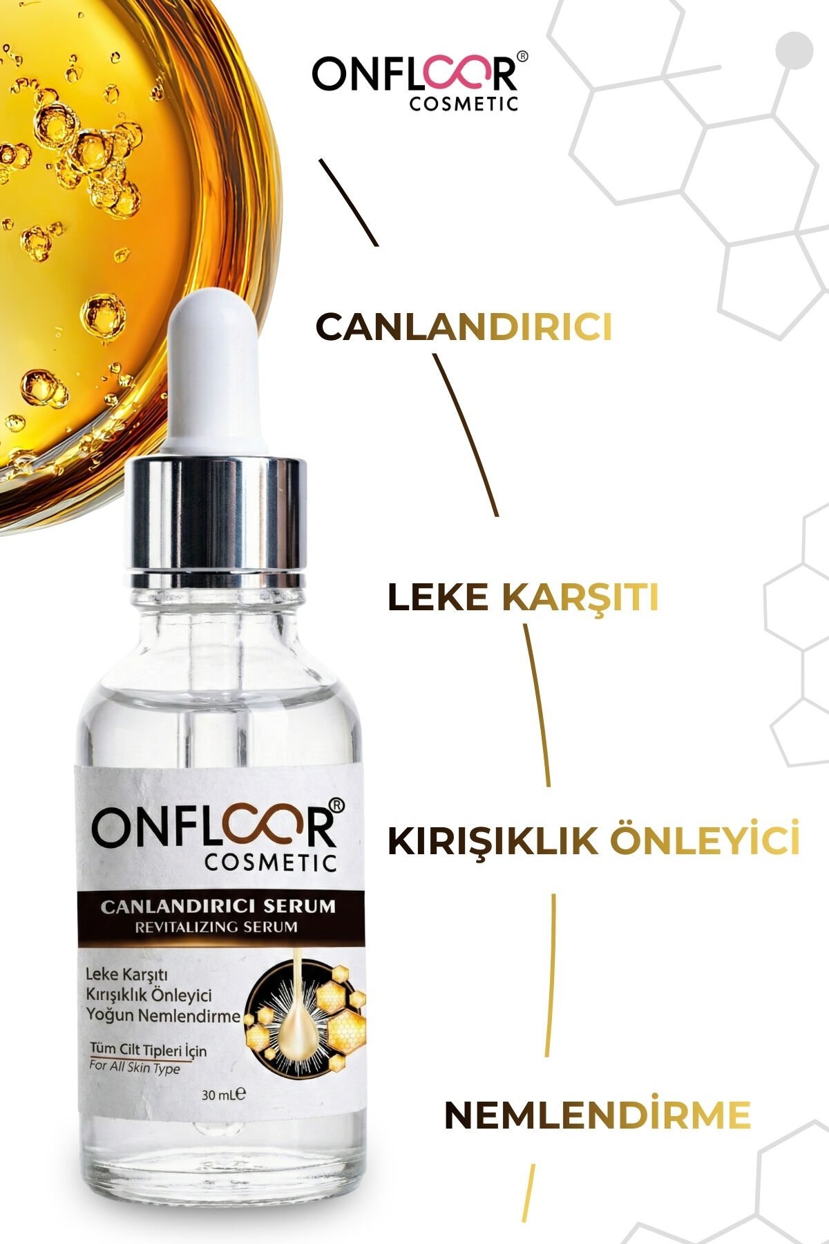 Onfloor Canlandırıcı Serum 30 ml – Kırışıklık Karşıtı, Yoğun Nem, Aydınlatıcı Etki